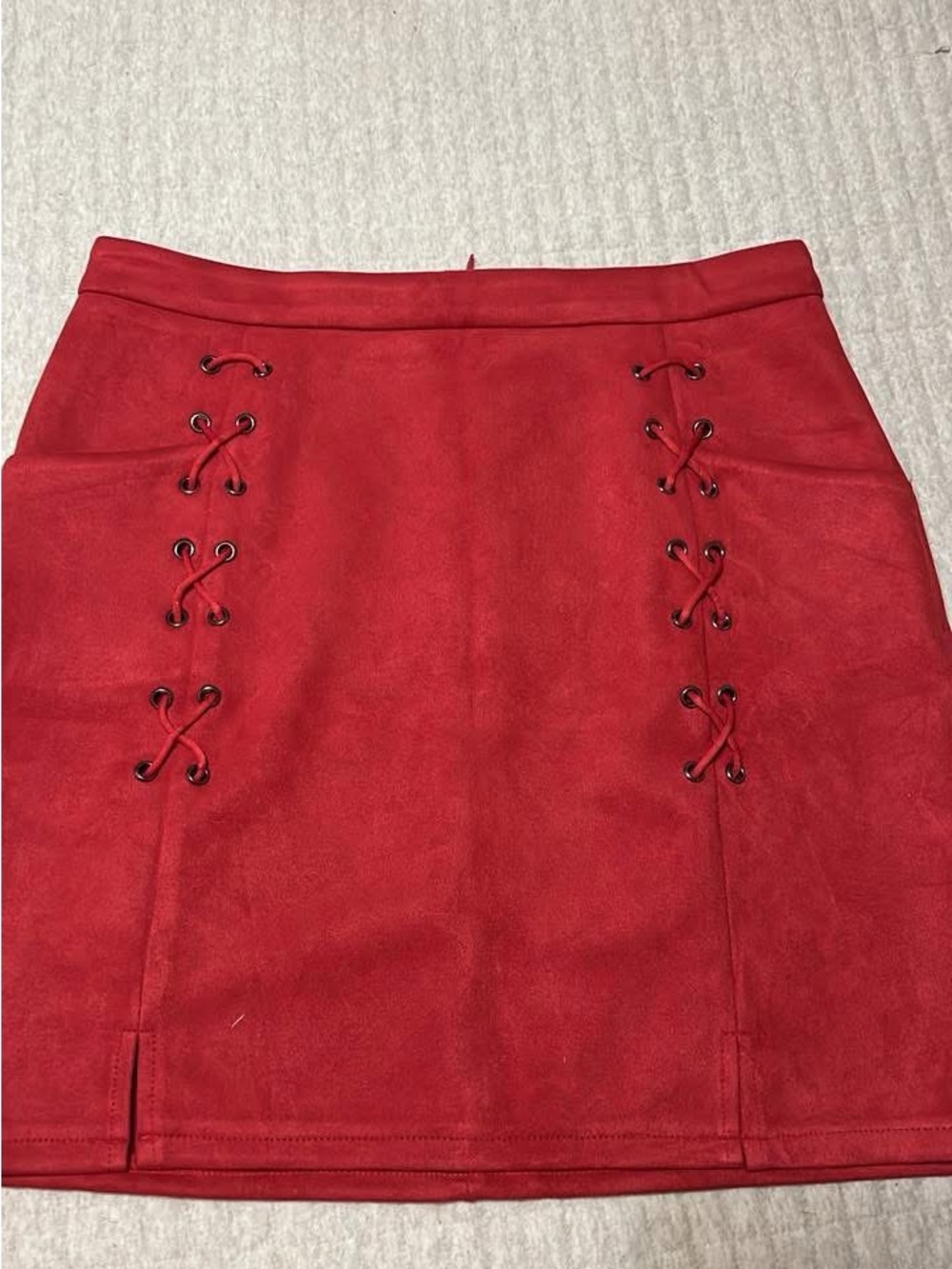 Red Lace-Up Suede Mini Skirt - Women